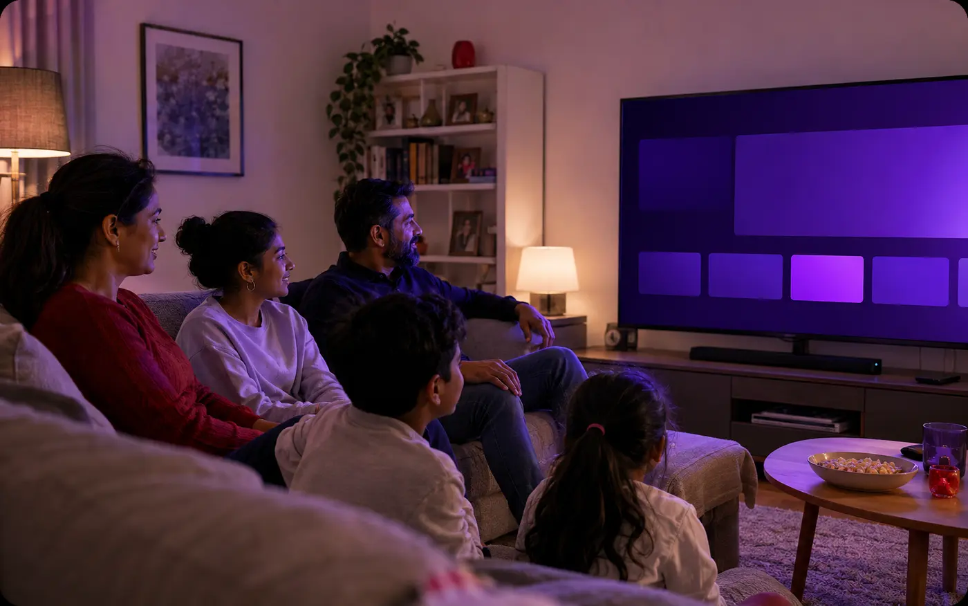 A family enjoying television together in a UK living room